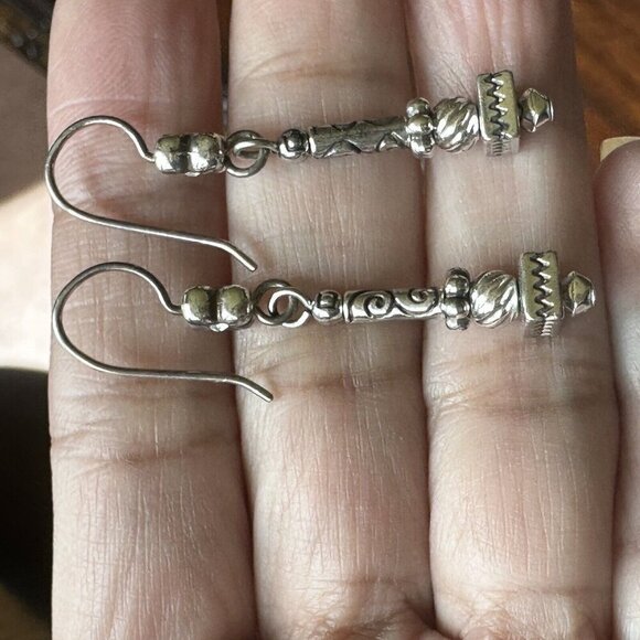 VTG Dangle Earrings Silver Tone Metal Geometric‎ Floral Rhinestone Fashion Retro - Picture 4 of 5